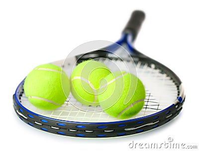 Tennis Balls On Racket Stock Photo