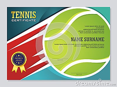 Tennis Certificate - Award Template with Colorful and Stylish Design Cartoon Illustration