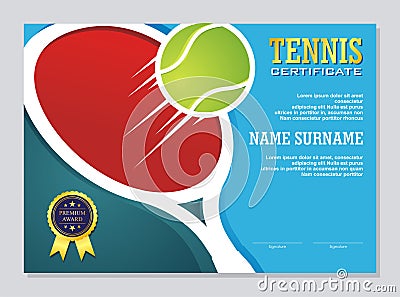 Tennis Certificate - Award Template with Colorful and Stylish Design Cartoon Illustration