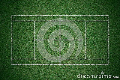 Tennis court, green grass with white line from top view. Stock Photo