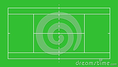 Tennis court top view. Badminton field. Graphic square for tennis court. Icon of wimbledon competition. White lines on green Vector Illustration