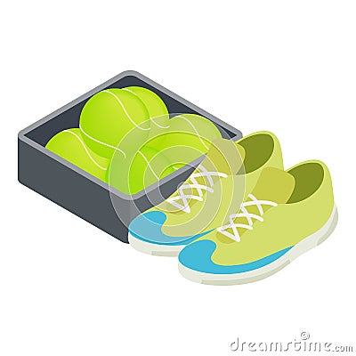 Tennis elements icon, isometric style Vector Illustration