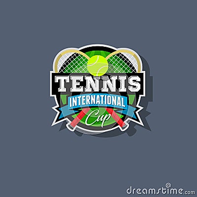 Tennis emblem. Tennis international cup. Tennis logo. Tennis racket and ball. Vector Illustration