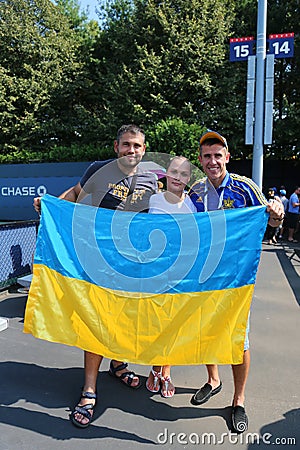 Tennis fans from Ukraine at US Open 2014 at Billie Jean King National Tennis Center Editorial Stock Photo