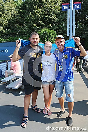 Tennis fans from Ukraine at US Open 2014 at Billie Jean King National Tennis Center Editorial Stock Photo