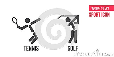 Tennis icon and golf icon, logo. Set of sport vector line icons. Tennis and golf pictogram Vector Illustration