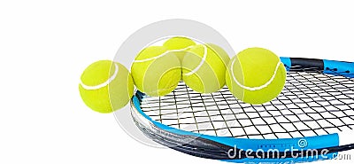 Tennis racket and tennis ball on white background. Stock Photo