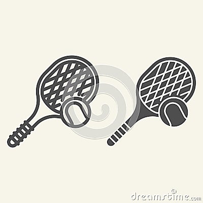 Tennis line and solid icon. Tennis racket and ball outline style pictogram on beige background. Fitness activity signs Vector Illustration