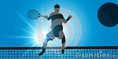 A tennis player makes a forehand in a match Stock Photo