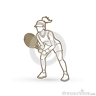 Tennis player action , Woman play tennis Vector Illustration