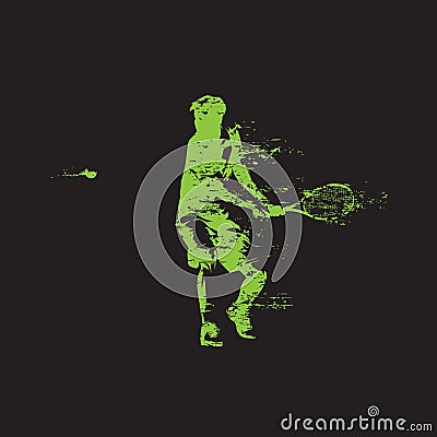 Tennis player, backhand shot, grunge style isolated vector silhouette Vector Illustration