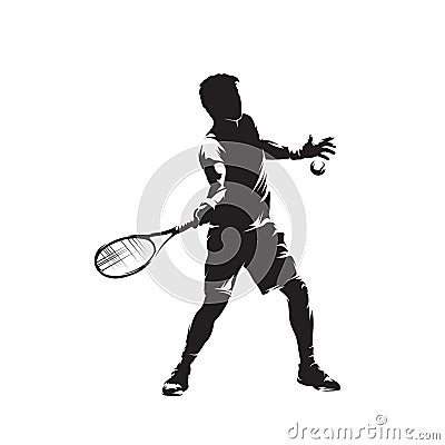 Tennis player, forehand shot, isolated vector silhouette, ink drawing Vector Illustration