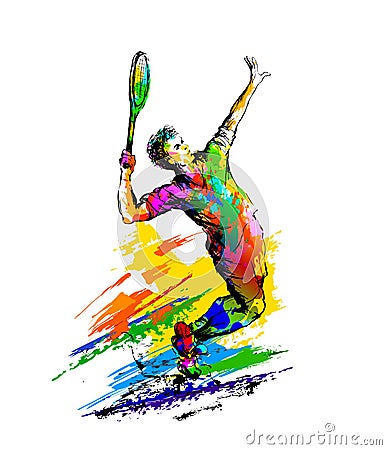 Tennis player. Hand drawn colorful vector illustration Vector Illustration