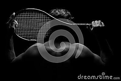 Tennis Player and his Racket Stock Photo