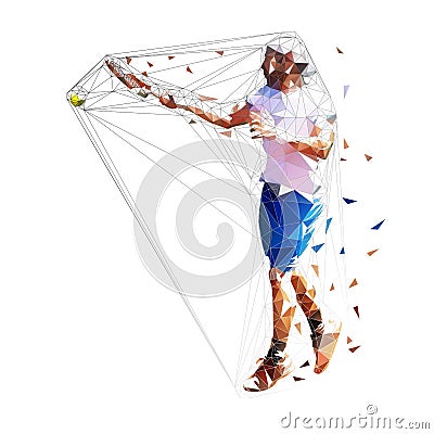 Tennis player, isolated low polygonal vector illustration. Forehand shot. Individual sport Vector Illustration