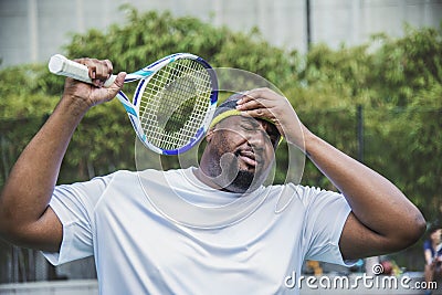 Tennis player losing the match Stock Photo