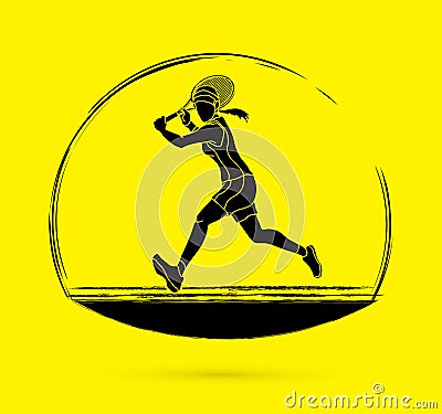 Tennis player running , Woman play tennis Vector Illustration