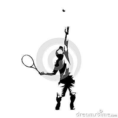 Tennis player serving ball, service, abstract isolated vector silhouette Vector Illustration