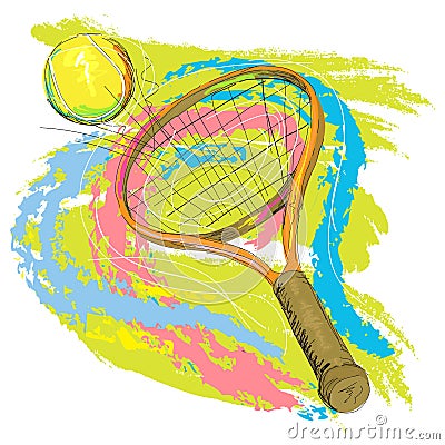 Tennis racket and ball Vector Illustration