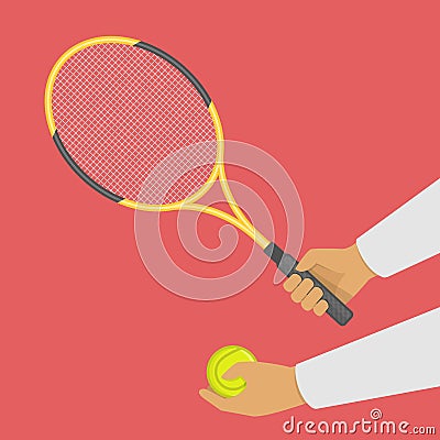 Tennis racket and ball in hand. Vector Illustration