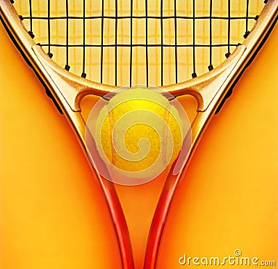 Tennis racket and ball Stock Photo