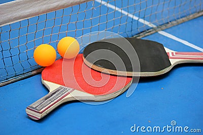 Tennis rackets on the table Stock Photo