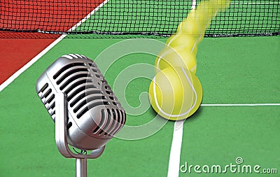 Tennis sports sporting sport commentary old vintage mics microphones sound Stock Photo