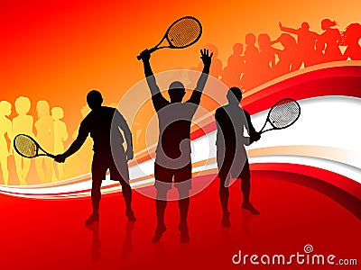 Tennis Team with Red Abstract Crowd Stock Photo