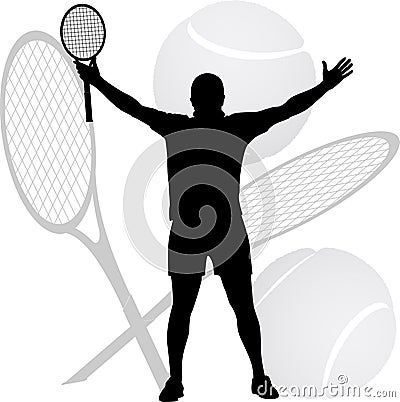 Tennis winner raised his hands Vector Illustration