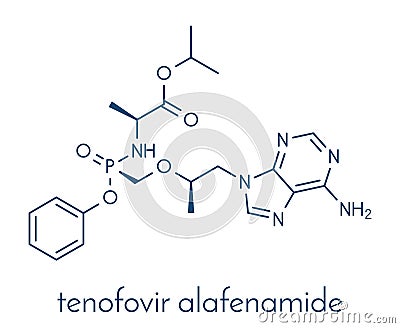 Tenofovir alafenamide antiviral drug molecule prodrug of tenofovir. Skeletal formula. Vector Illustration