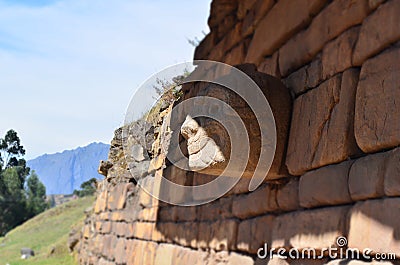 Tenon Head at Chavin de Huantar. Ancash province, Peru Editorial Stock Photo