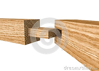 Tenon inserted into a mortis. Stock Photo