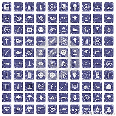 100 tension icons set grunge sapphire Vector Illustration