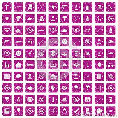 100 tension icons set grunge pink Vector Illustration