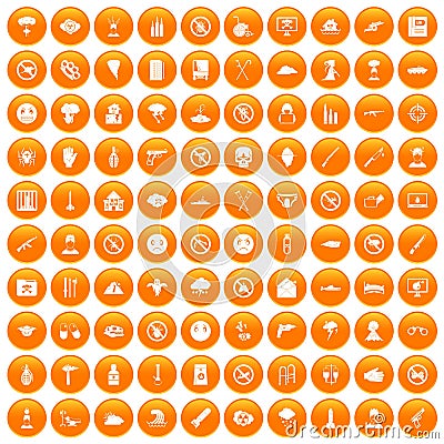 100 tension icons set orange Vector Illustration