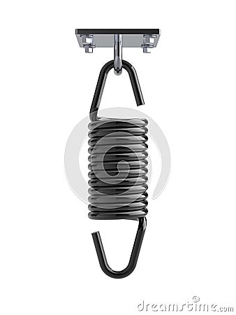 Tension spring suspended from bracket. 3D rendering. Stock Photo