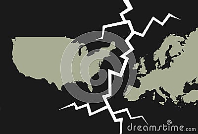 Tension between USA and Europe Vector Illustration