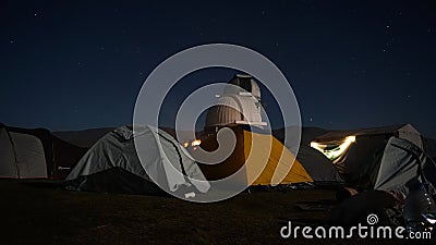 A tent camp near the observatory. Perseid starfall Stock Photo