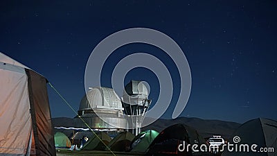 A tent camp near the observatory. Perseid starfall Stock Photo