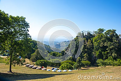 Tent camping place at Doi Samer Dao. Sri Nan national park, Nan Province, Thailand Stock Photo