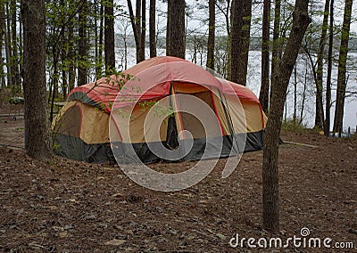 Tent campsite at Jordan Lake Stock Photo