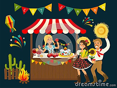 Tent Festa Junina Brazilian Apple Candy Vector Illustration