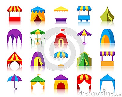 Tent simple flat color icons vector set Vector Illustration