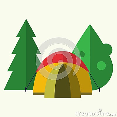 Tent in forest Vector Illustration