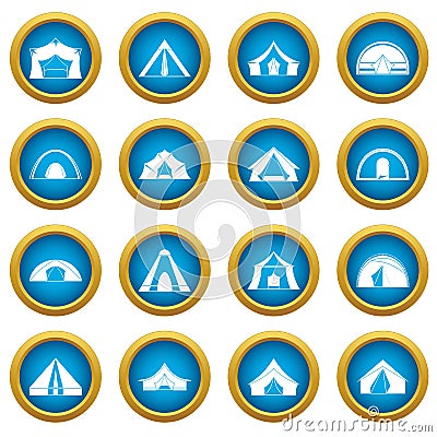 Tent forms icons blue circle set Vector Illustration