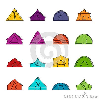 Tent forms icons doodle set Vector Illustration