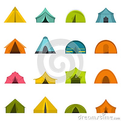 Tent forms icons set in flat style Vector Illustration