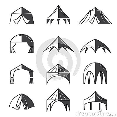 Tent silhouettes. Outdoor party event buildings pavilion marquee vector tent collections Vector Illustration