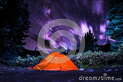 Tent under The Milky Way Stock Photo