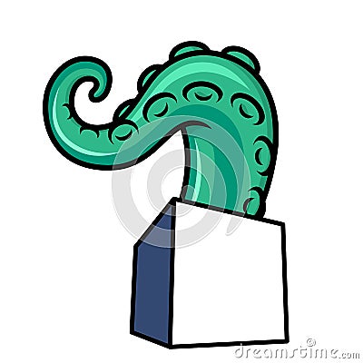 The tentacle crawls out of a square box Vector Illustration